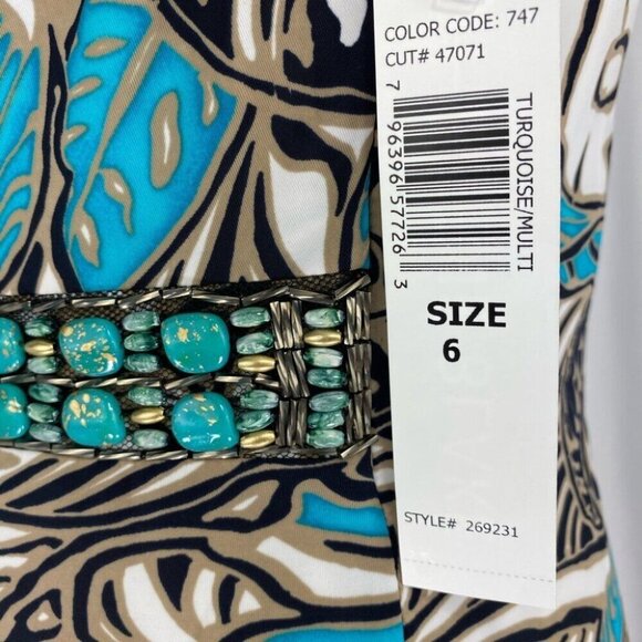 Helene Blake Women's NWT Floral Accent Turquoise Designer Sheath Dress 6/C36 - Picture 10 of 10